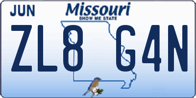 MO license plate ZL8G4N