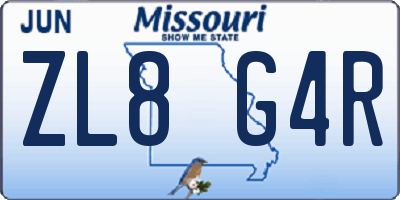 MO license plate ZL8G4R