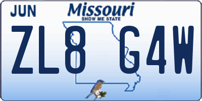 MO license plate ZL8G4W