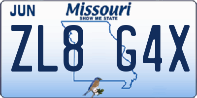 MO license plate ZL8G4X