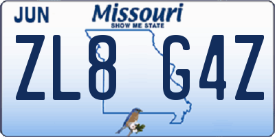MO license plate ZL8G4Z