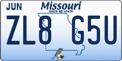MO license plate ZL8G5U