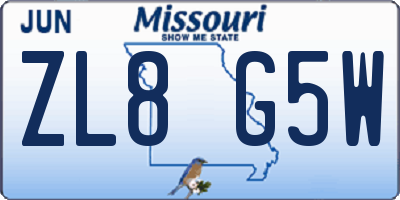 MO license plate ZL8G5W