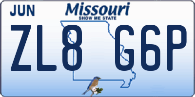 MO license plate ZL8G6P