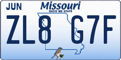 MO license plate ZL8G7F