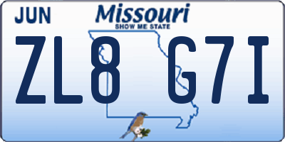MO license plate ZL8G7I