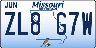 MO license plate ZL8G7W