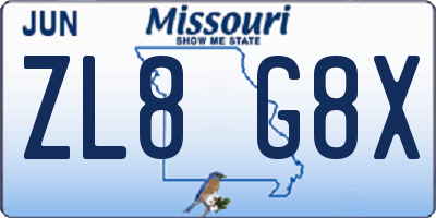 MO license plate ZL8G8X