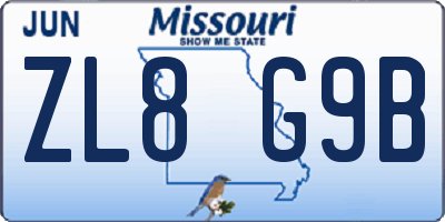 MO license plate ZL8G9B