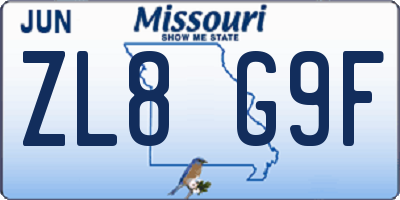 MO license plate ZL8G9F