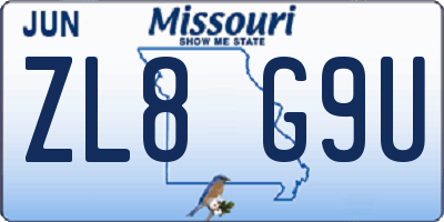 MO license plate ZL8G9U