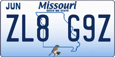 MO license plate ZL8G9Z
