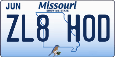 MO license plate ZL8H0D