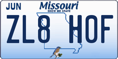 MO license plate ZL8H0F
