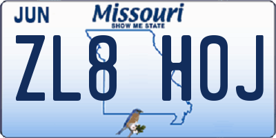 MO license plate ZL8H0J