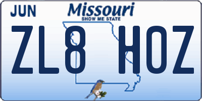 MO license plate ZL8H0Z