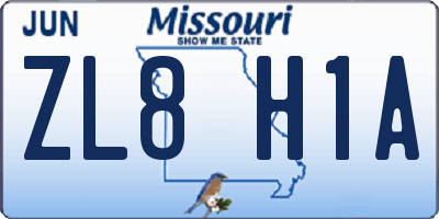 MO license plate ZL8H1A