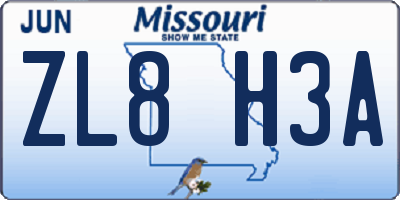 MO license plate ZL8H3A