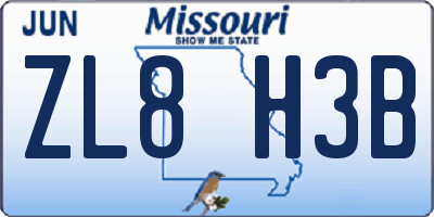 MO license plate ZL8H3B