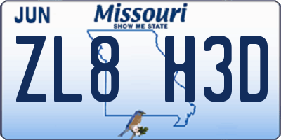 MO license plate ZL8H3D
