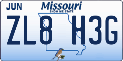 MO license plate ZL8H3G