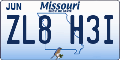 MO license plate ZL8H3I