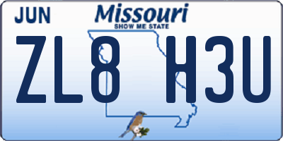 MO license plate ZL8H3U
