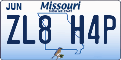 MO license plate ZL8H4P