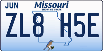 MO license plate ZL8H5E