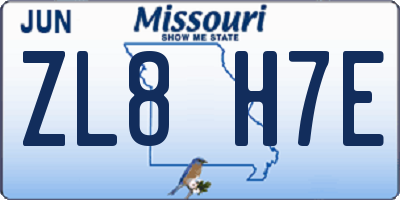 MO license plate ZL8H7E