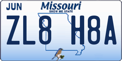 MO license plate ZL8H8A