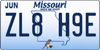 MO license plate ZL8H9E