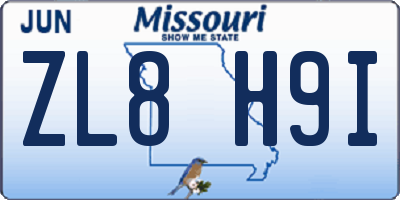 MO license plate ZL8H9I