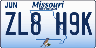 MO license plate ZL8H9K