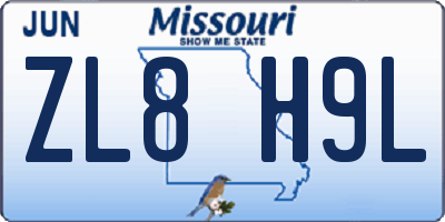 MO license plate ZL8H9L