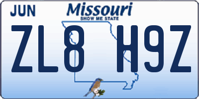 MO license plate ZL8H9Z
