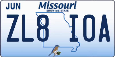 MO license plate ZL8I0A