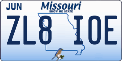 MO license plate ZL8I0E