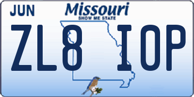MO license plate ZL8I0P