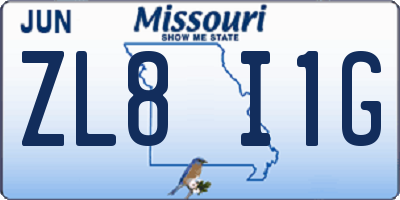 MO license plate ZL8I1G