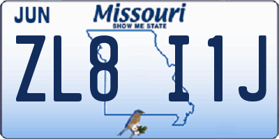 MO license plate ZL8I1J