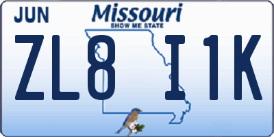 MO license plate ZL8I1K