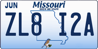 MO license plate ZL8I2A