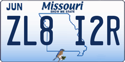 MO license plate ZL8I2R