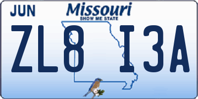 MO license plate ZL8I3A