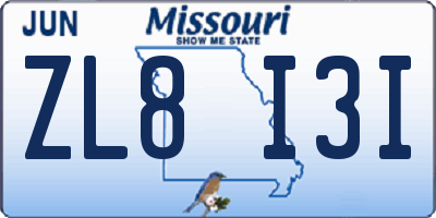 MO license plate ZL8I3I