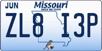 MO license plate ZL8I3P