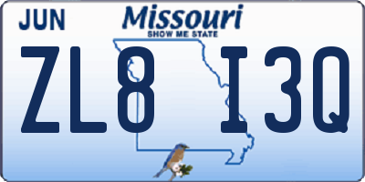 MO license plate ZL8I3Q