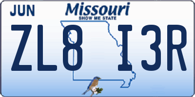 MO license plate ZL8I3R