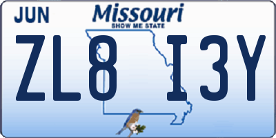 MO license plate ZL8I3Y